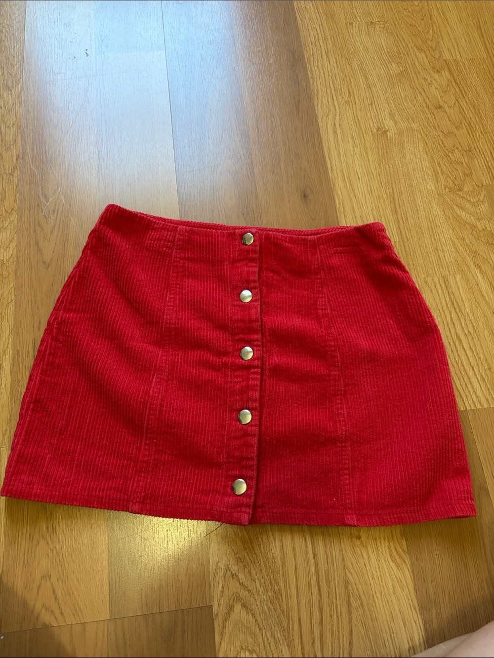 Red Corduroy Button-Front Mini Skirt